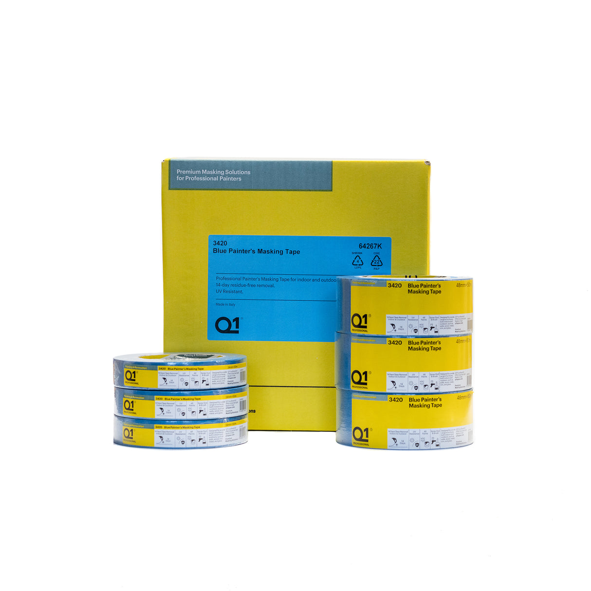 Q1 Blue Painters Masking Tape with Product with Box