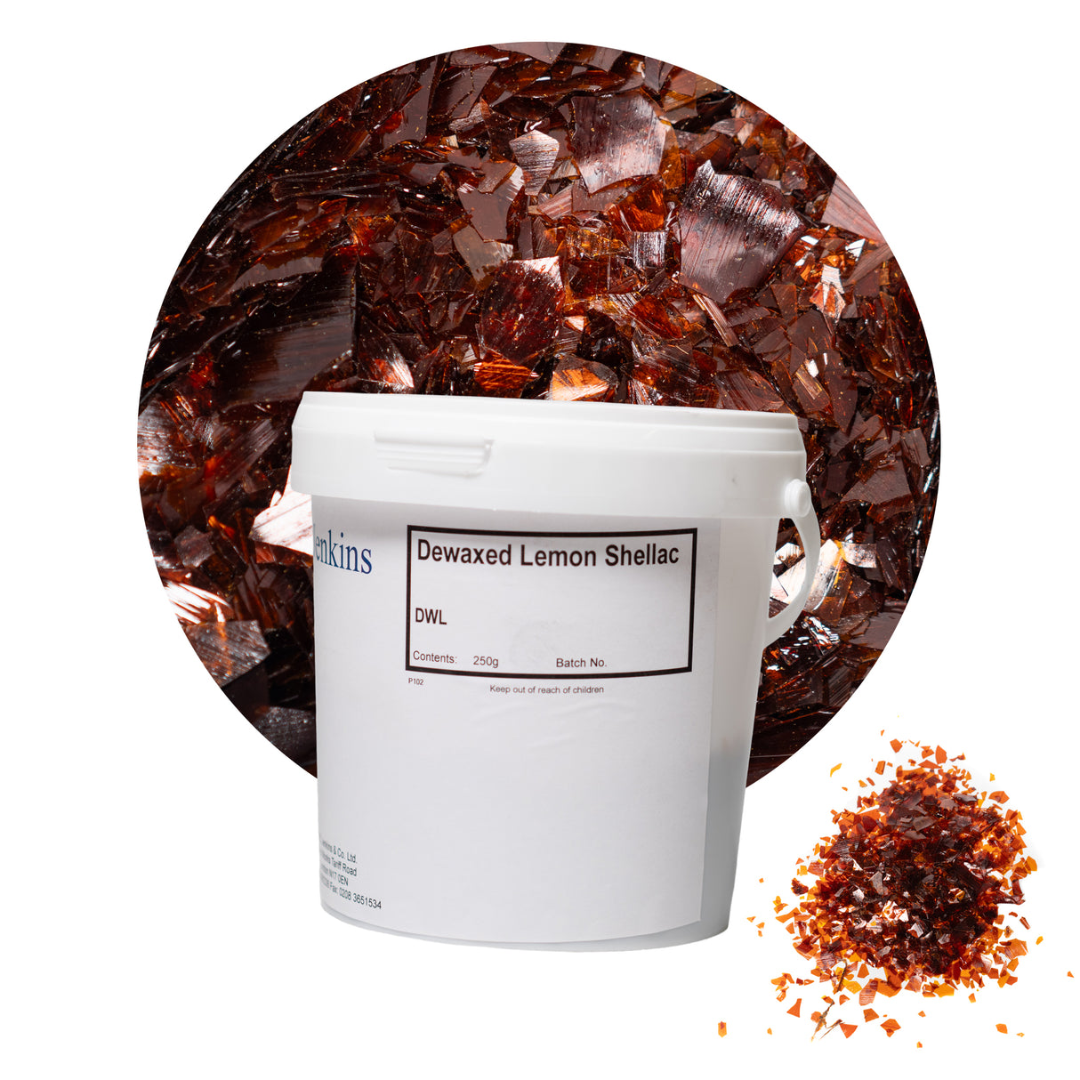 Jenkins De-Waxed Lemon Shellac 250g Tub with Shellac Flakes