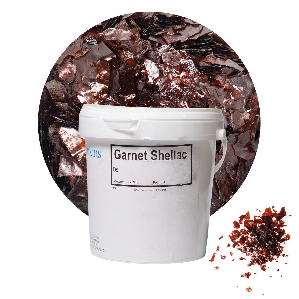 Jenkins Garnet Shellac 250g Tub with Shellac Flakes