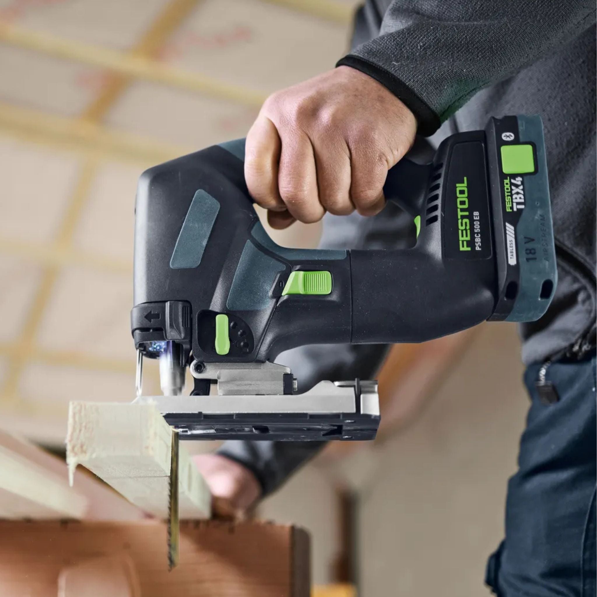 Festool PSBC 500 Cordless 18V Jigsaw EB in use on site close up