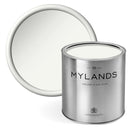 Mylands Pure White No.01 paint swatch and tin