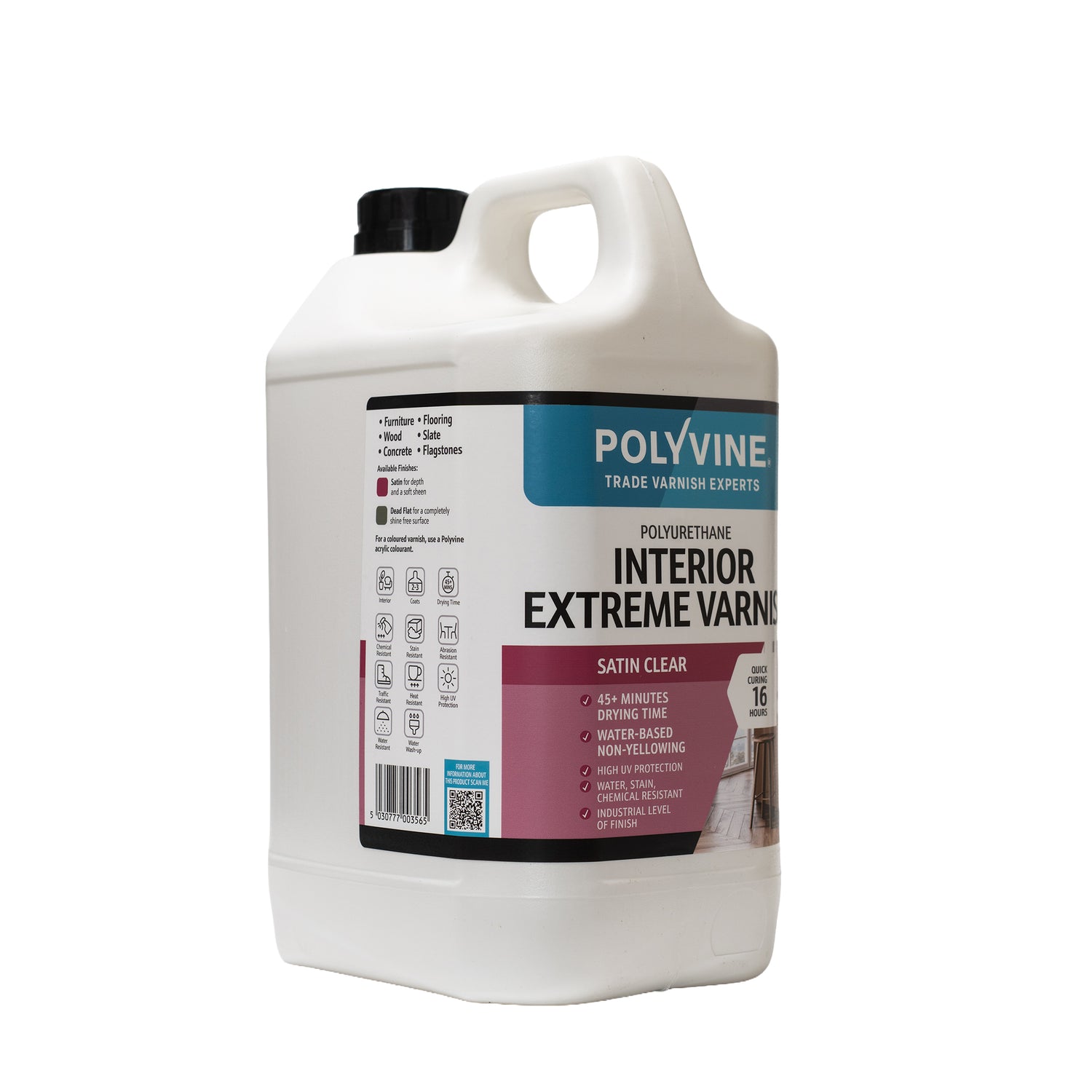 Polyvine Interior Extreme Varnish Satin Clear Large Side On