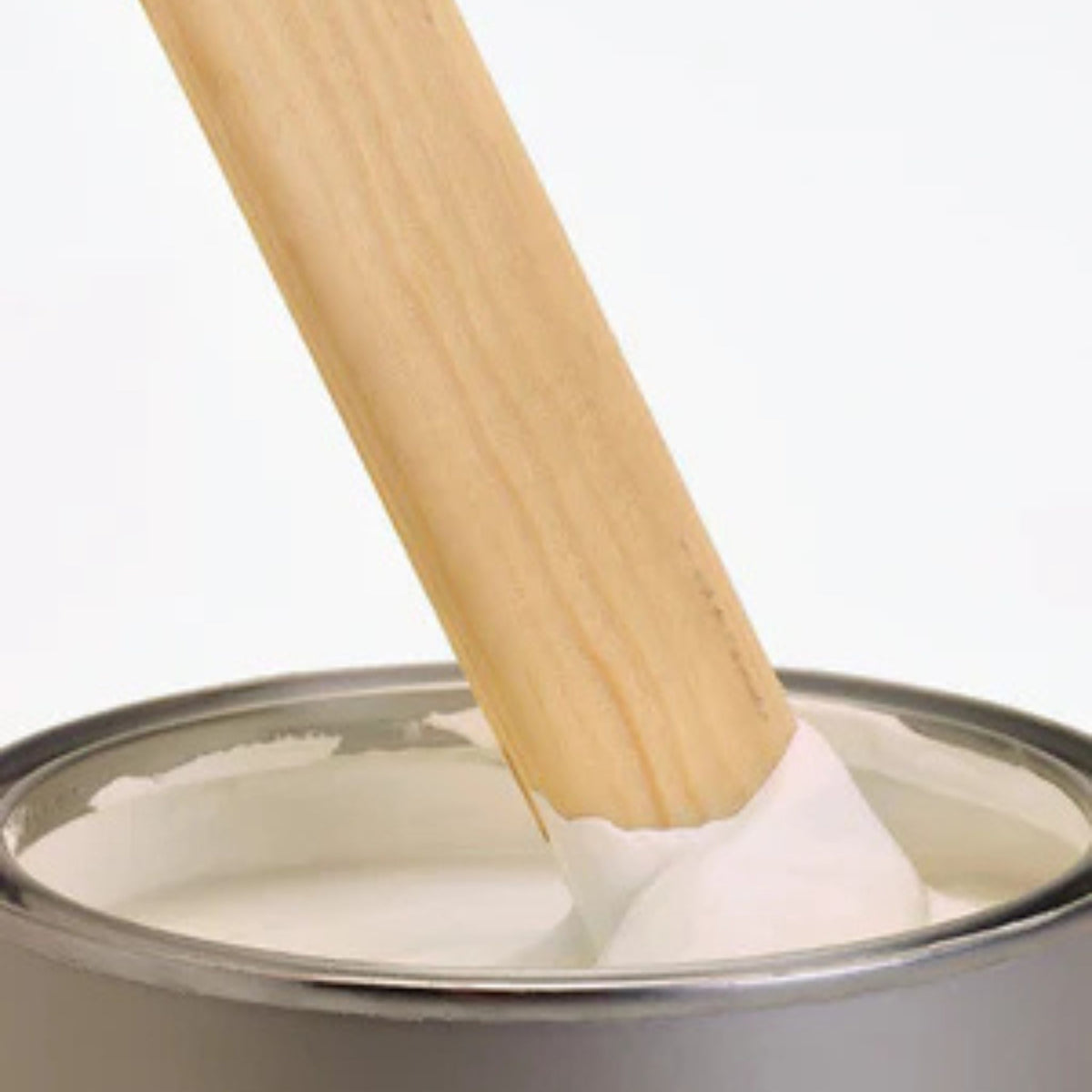 Mylands Wall Primer 1001 White open tin being mixed with wooden baton