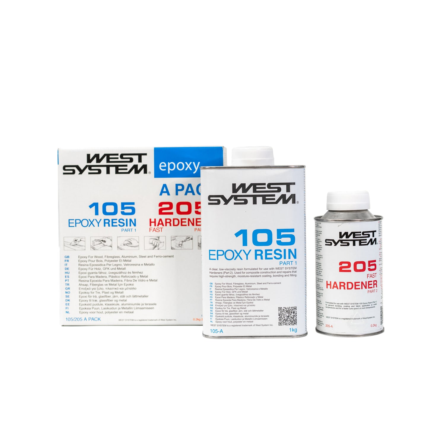 West System Epoxy Resin & Hardener 105/205 Fast A Pack 1kg 105-A Resin and 0.2kg 205-A Fast Hardener