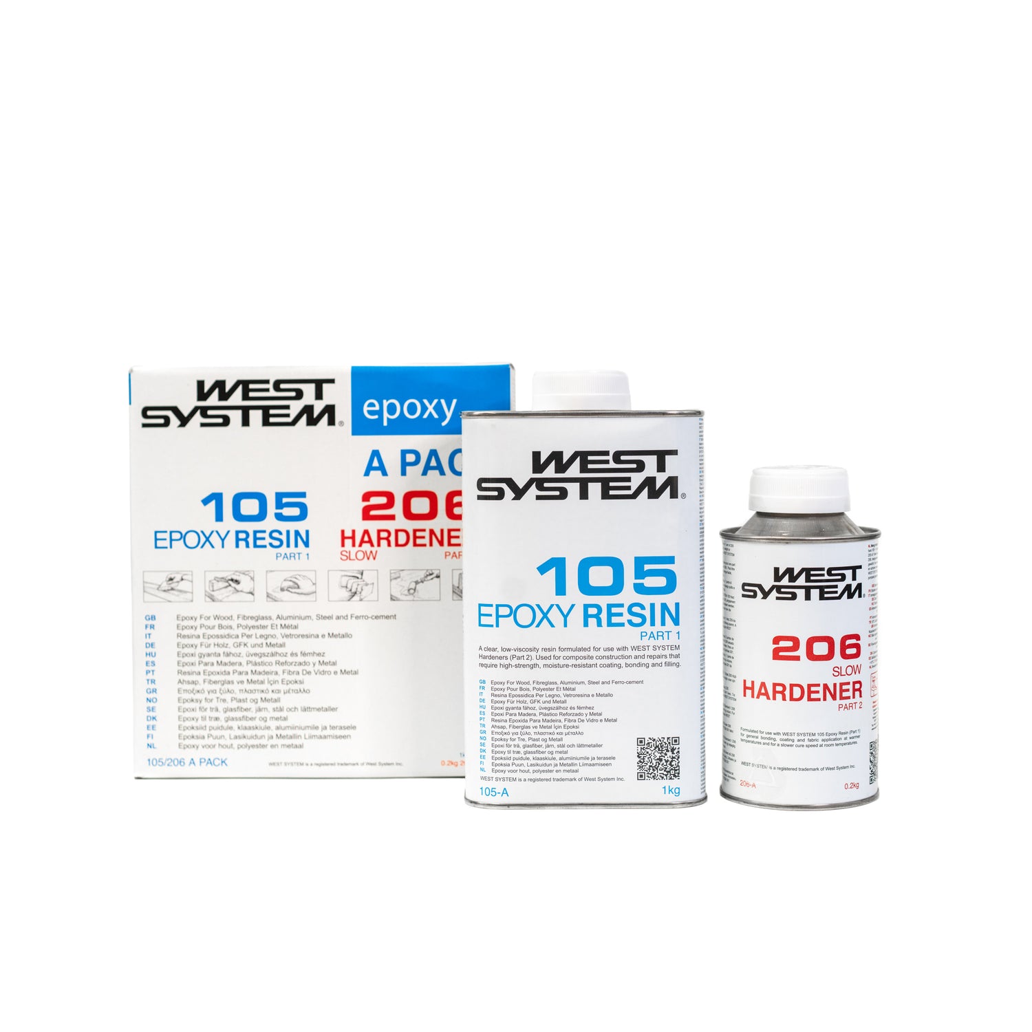 West System Epoxy Resin & Hardener 105/206 Slow A Pack 1kg 105-A Resin and 0.2kg 206-A Slow Hardener