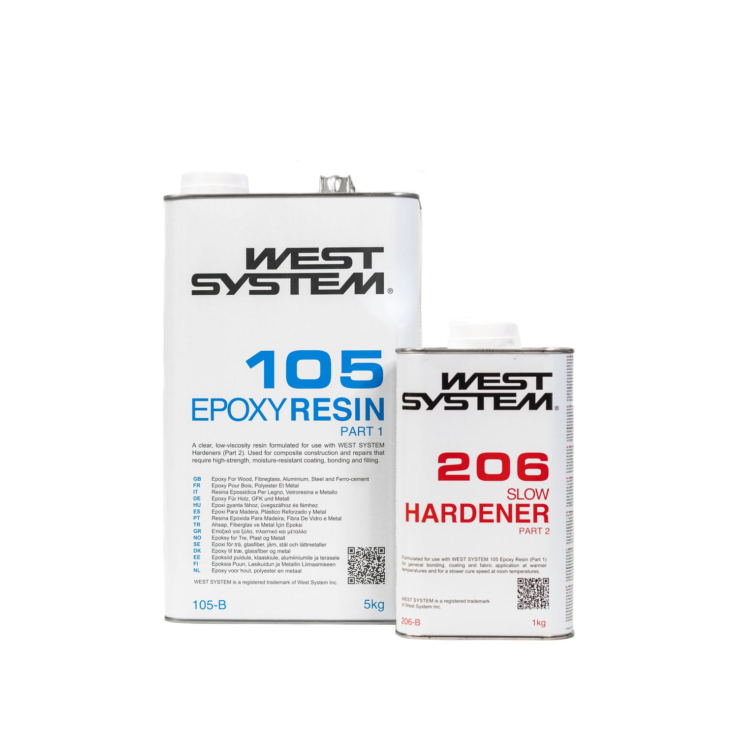 West System Epoxy Resin & Hardener 105/206 Slow B Pack 5kg 105-B Resin and 1kg 206-B Slow Hardener